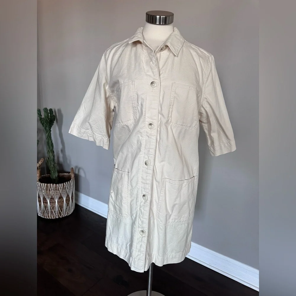 Everlane Shirt Dress Canvas Cargo Chore Patch Pocket Organic Cotton Ivory W's 14 - Picture 6 of 16